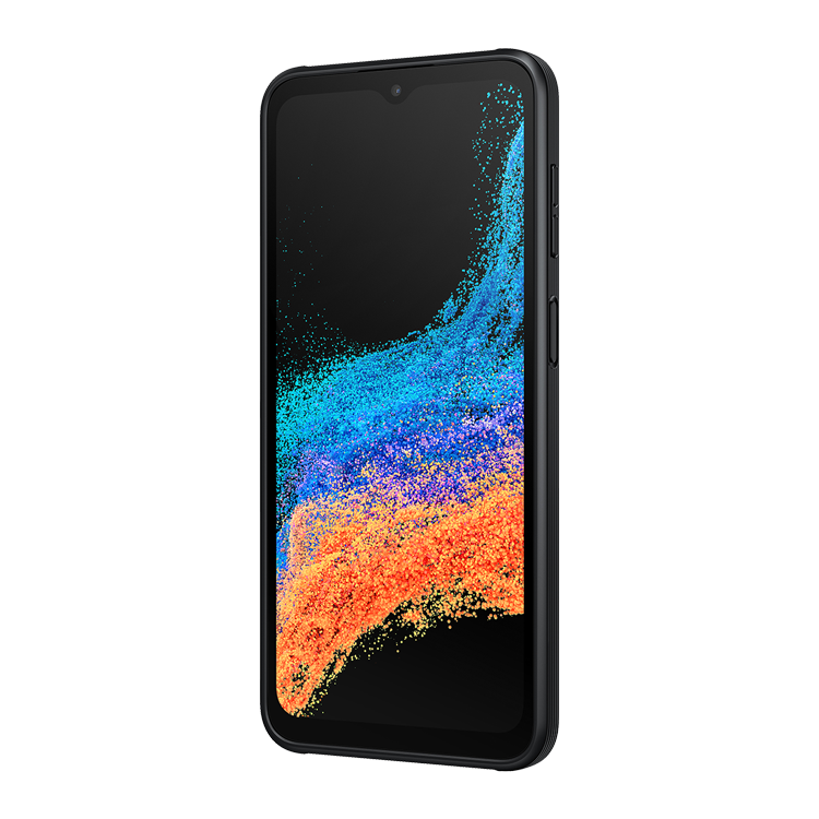 Samsung Galaxy XCover6 Pro couleur noir vu du côté des touches d’alimentation et de volume.