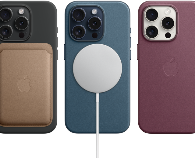 Image d’iPhone 15 montrant des accessoires MagSafe