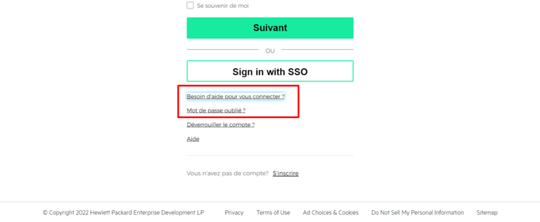 Suivant OU Sign in with SSO - Aide connexion