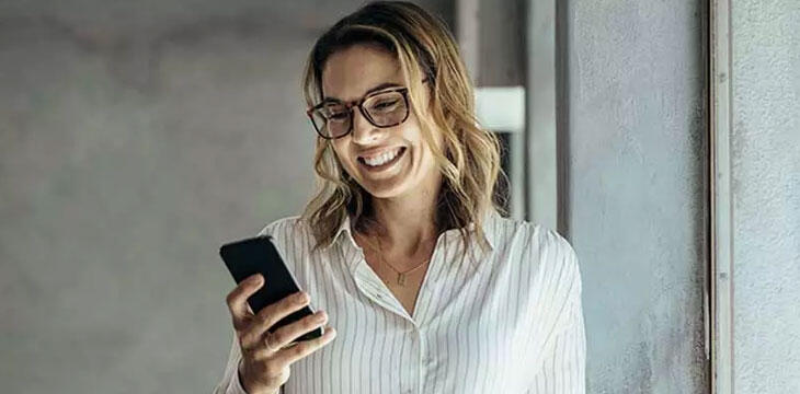 Business Woman Glasses Smiling Mobile