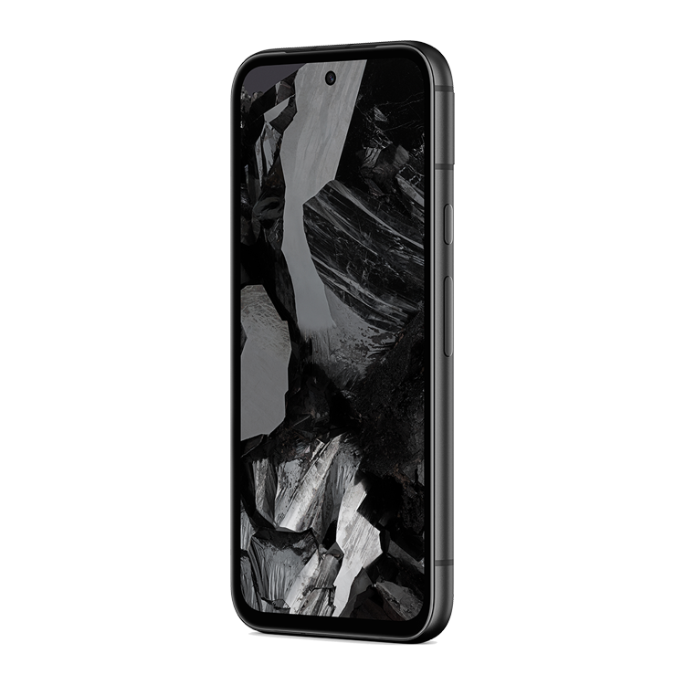 Google Pixel 8a Obsidian color side view with volume button