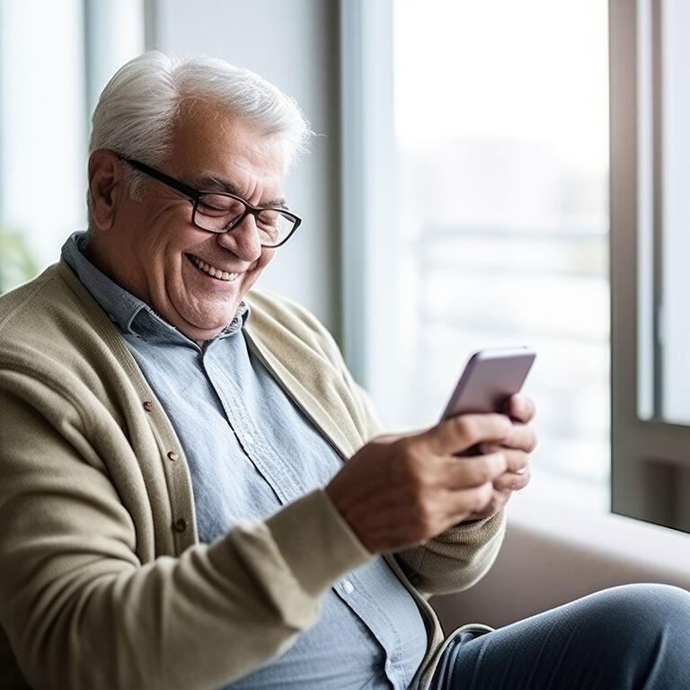 homme âgé lunette mobile