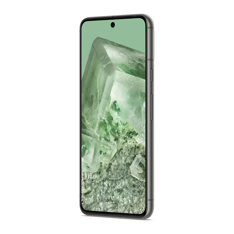 google pixel 8 couleur vert lichen vu du côté des touches d’alimentation et de volume.