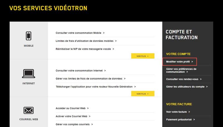 Modifier votre profil - Vos services Vidéotron