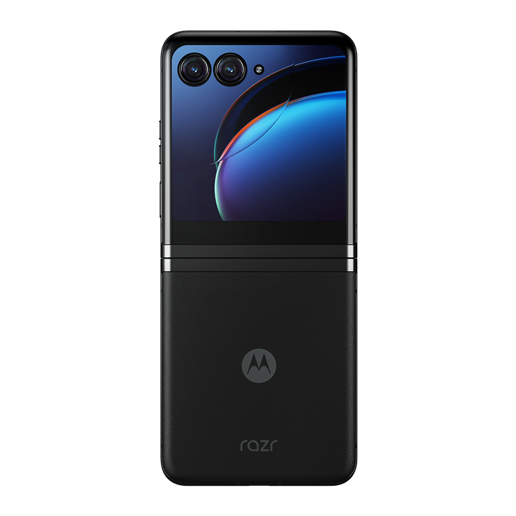 Motorola Razr+ 2023 in Infinite Black seen from the rear