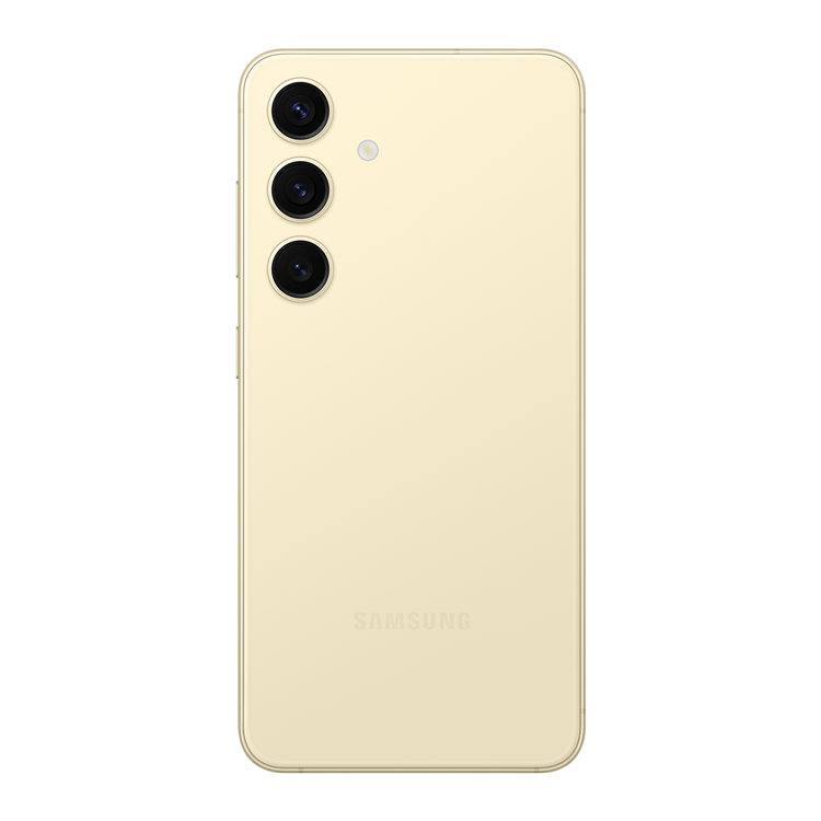 Samsung Galaxy s24 jaune vue de dos avec appareil photo et logo Samsung